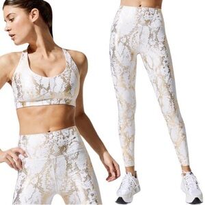 Carbon38 Python Foil metallic Snake Print Leggings & Sports Bra Top Size S NWT‎